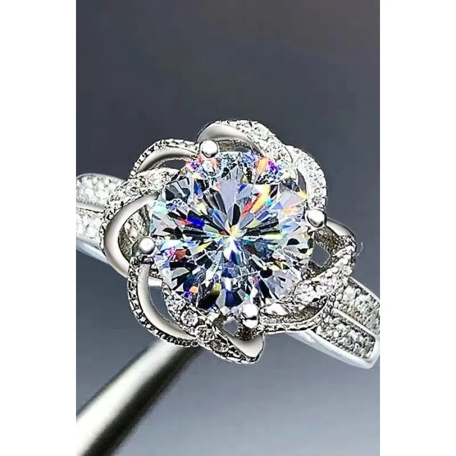 2 Carat Moissanite Floral Platinum-Plated Ring