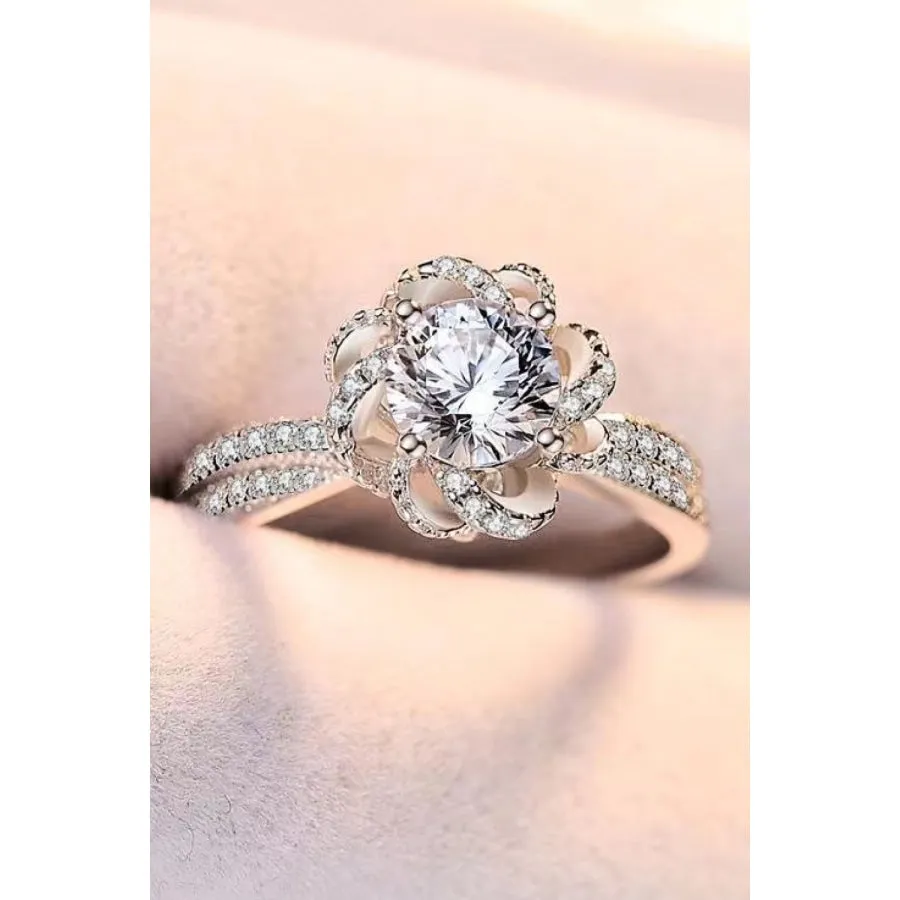 2 Carat Moissanite Floral Platinum-Plated Ring