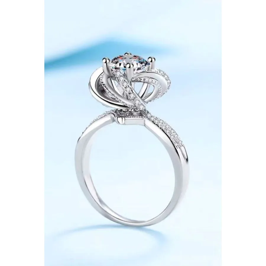 2 Carat Moissanite Floral Platinum-Plated Ring