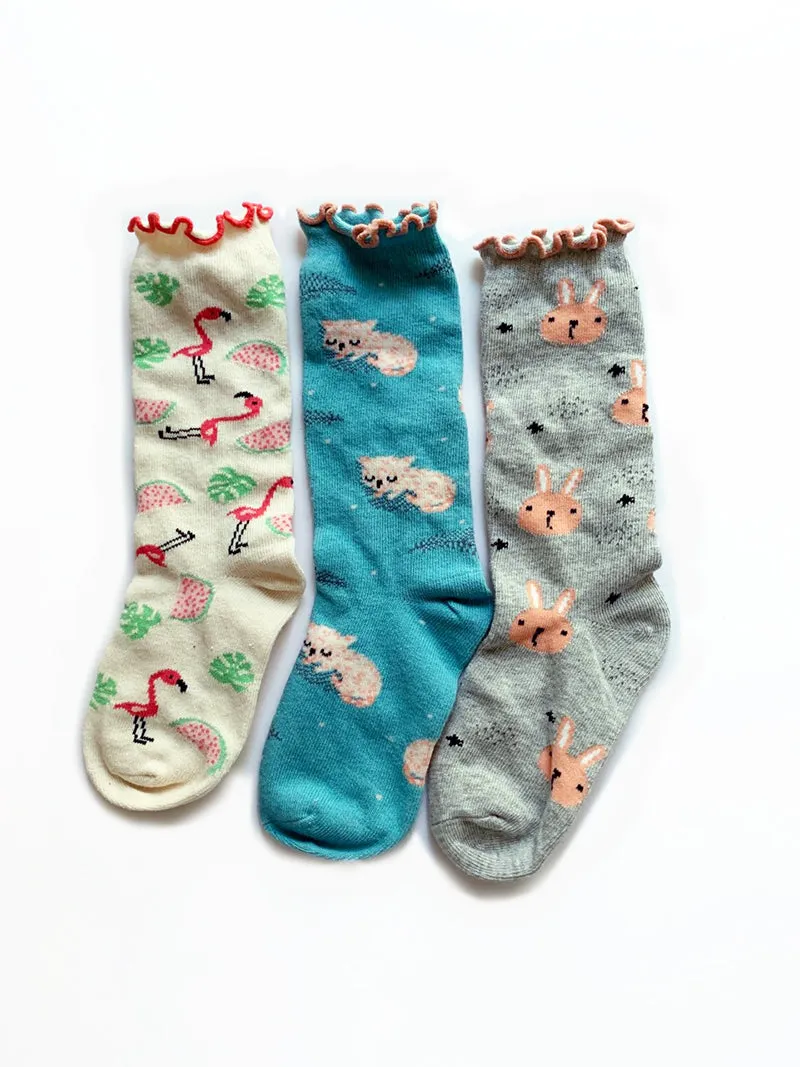 3 Pack Kids' Socks | Cotton | Flamingo Cat Rabbit