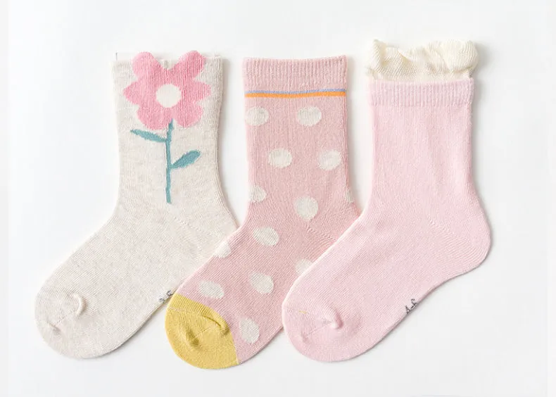 3 Pack Kids' Socks | Cotton | Pink Flower