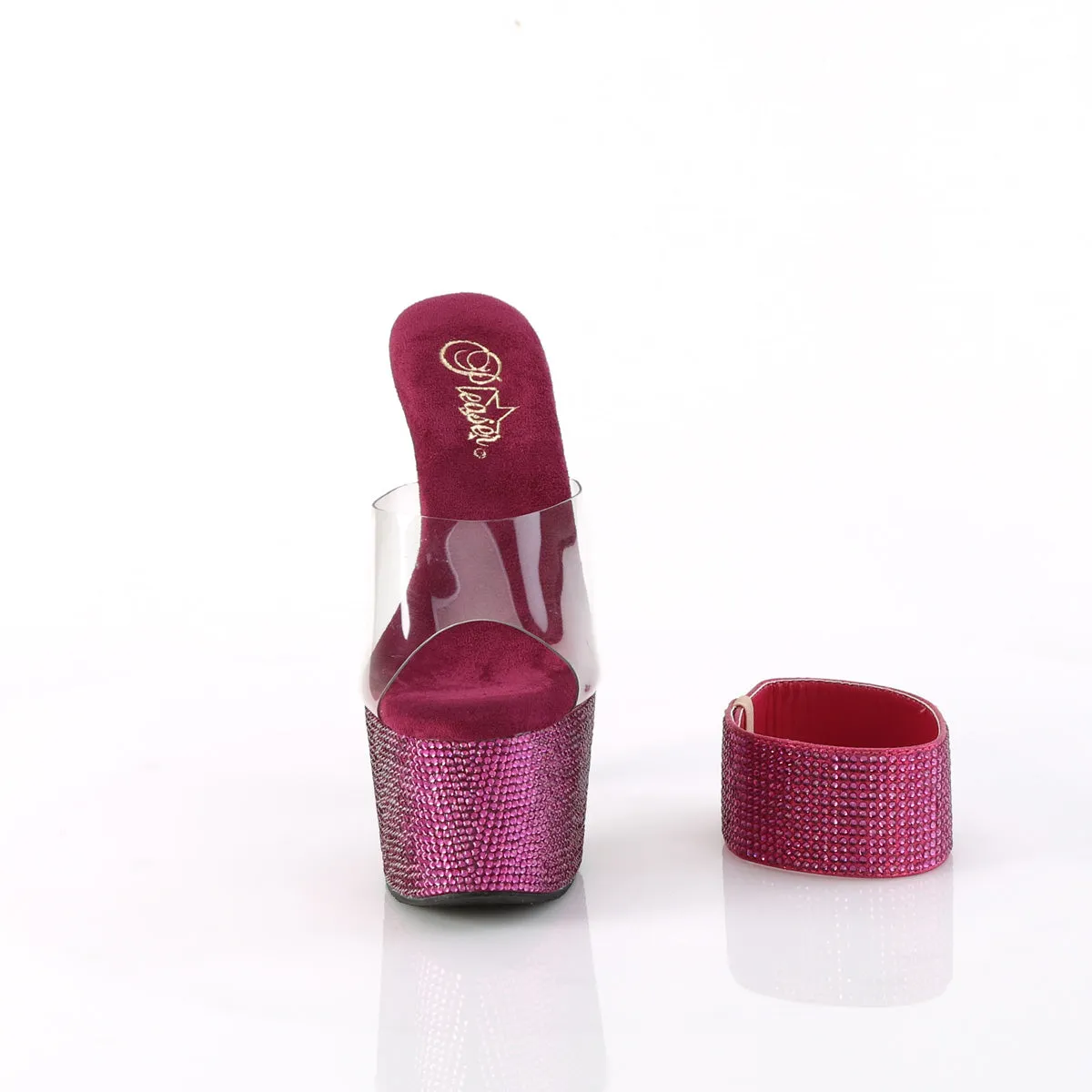 7 Inch Heel BEJEWELED-712RS Clear Fuchsia Rhinestone