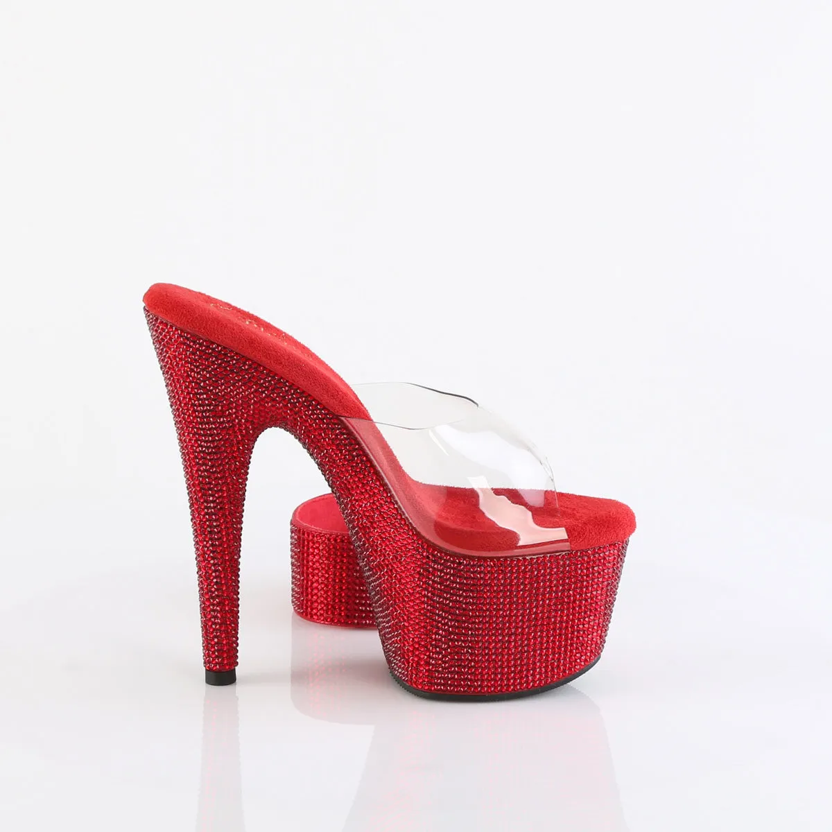 7 Inch Heel BEJEWELED-712RS Clear Ruby Red Rhinestone