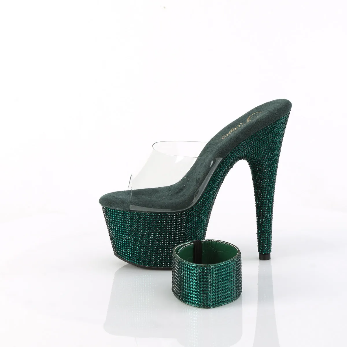 7 Inch Heel BEJEWELED-712RS Green Emerald Rhinestone