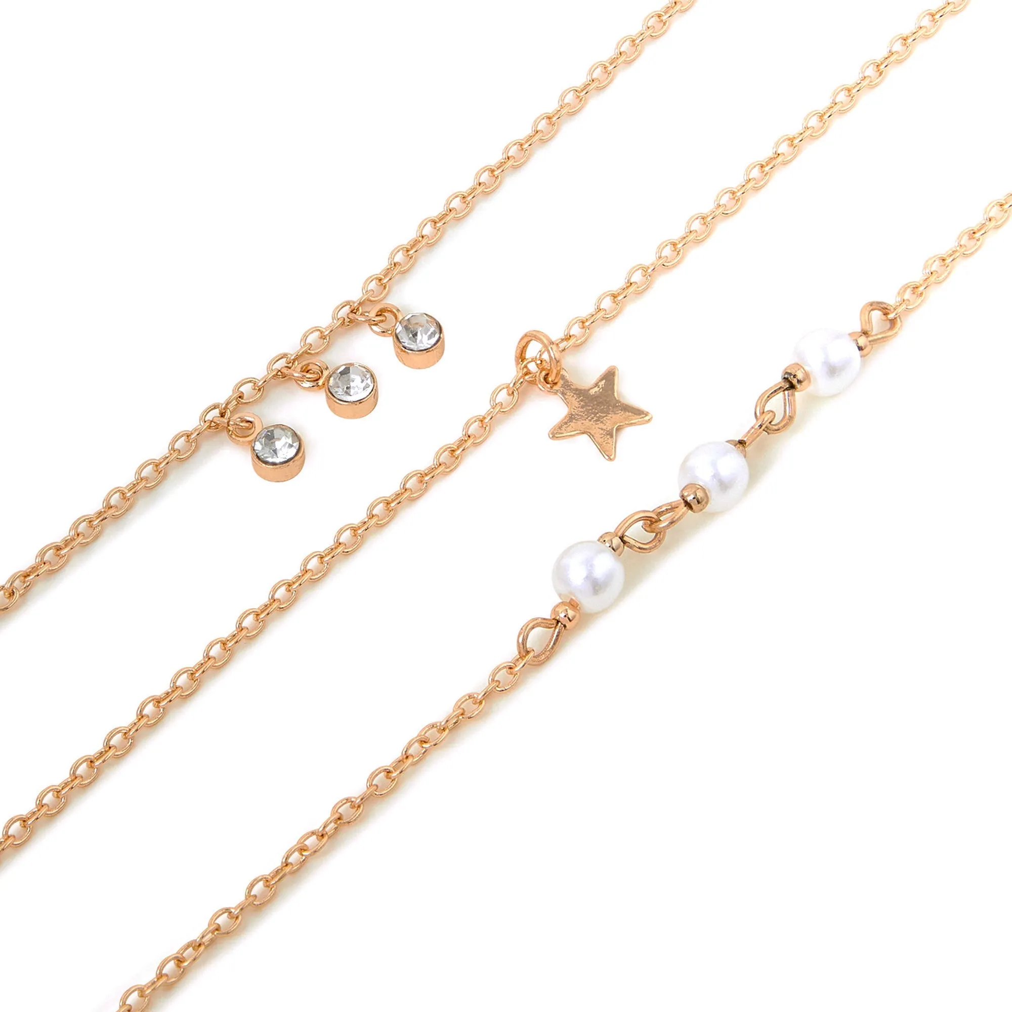 Accessorize London Women's Star And Pearl Anklets Pack Of 3