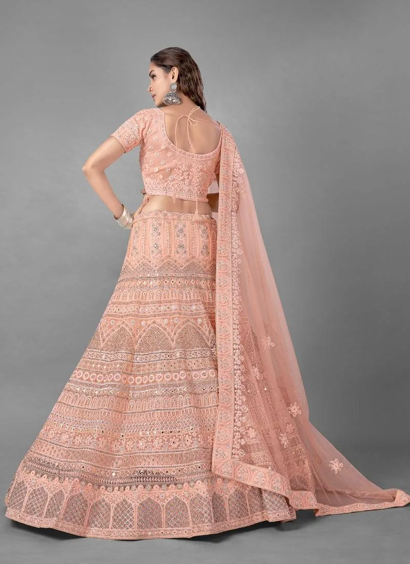 Amazing Peach Color Soft Net Base With Heavy Work Bridal Wear Lehenga Choli