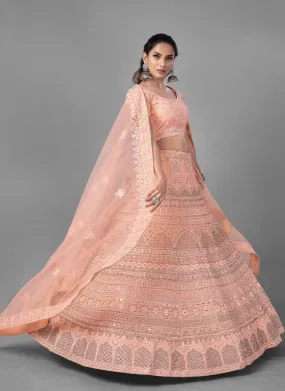 Amazing Peach Color Soft Net Base With Heavy Work Bridal Wear Lehenga Choli