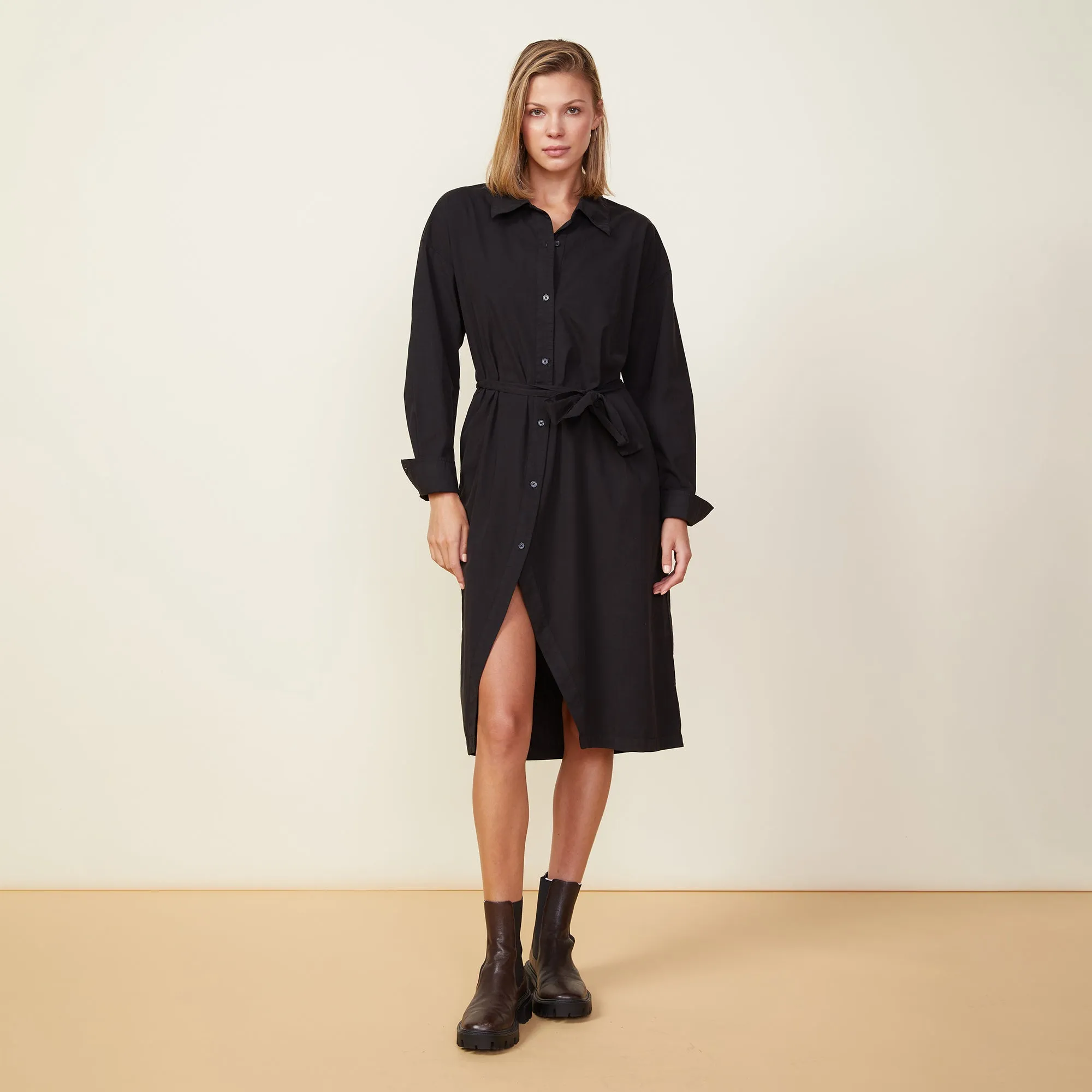 Asymmetrical Poplin Tie Shirt Dress