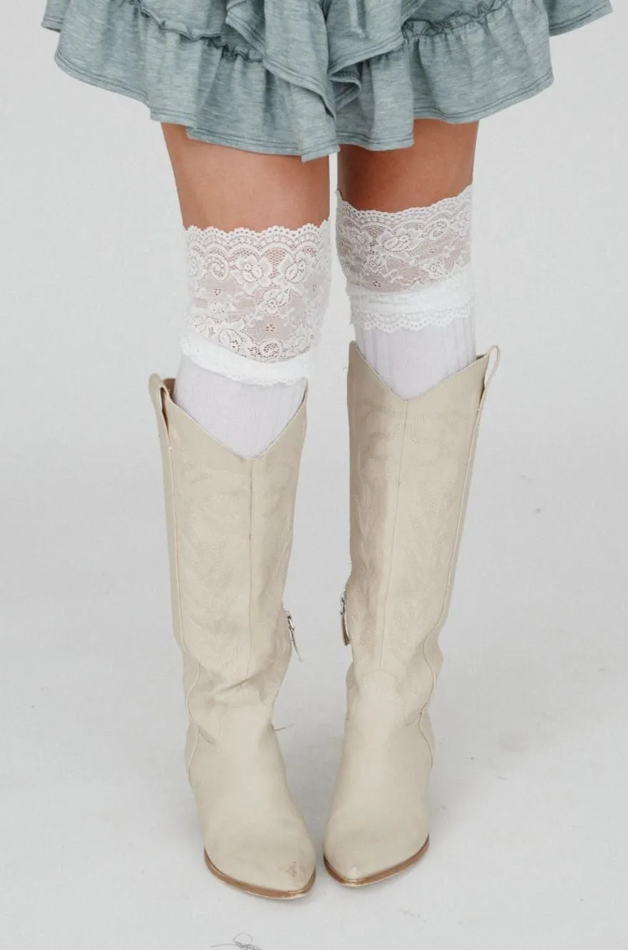 Becca Knee High Socks - White