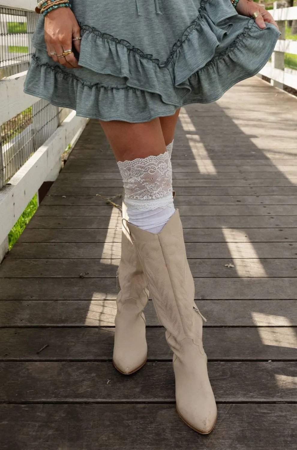 Becca Knee High Socks - White