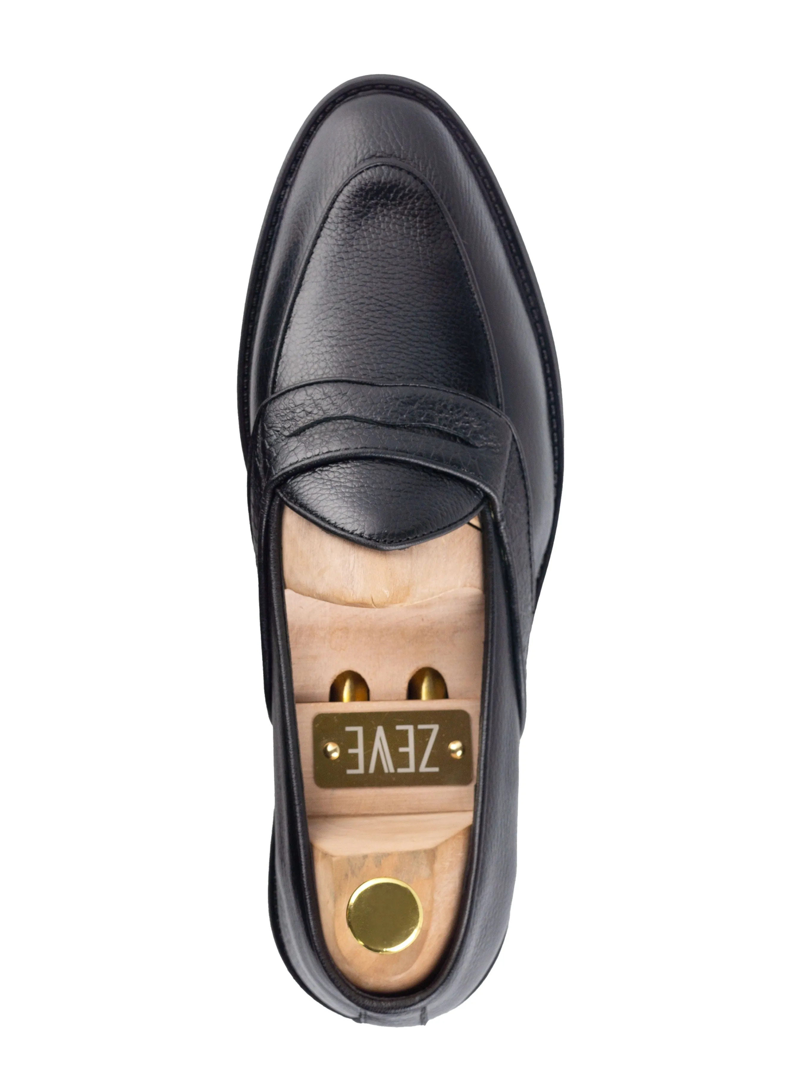 Belgian Loafer with Penny - Black Pebble Grain Leather (Phyton Embossed Strap)