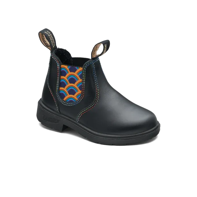 BLUNDSTONE 2254 - Kid’s Black with Rainbow Elastic and Contrast Stitching