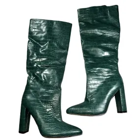 Boots Knee Heels In Green, Size: 8