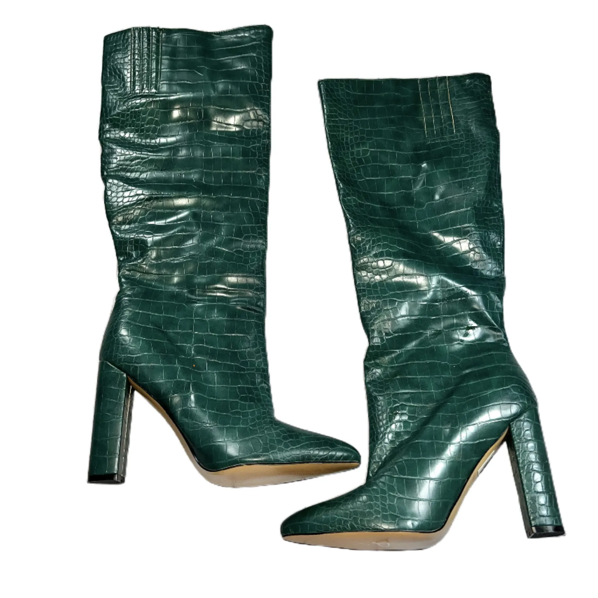 Boots Knee Heels In Green, Size: 8