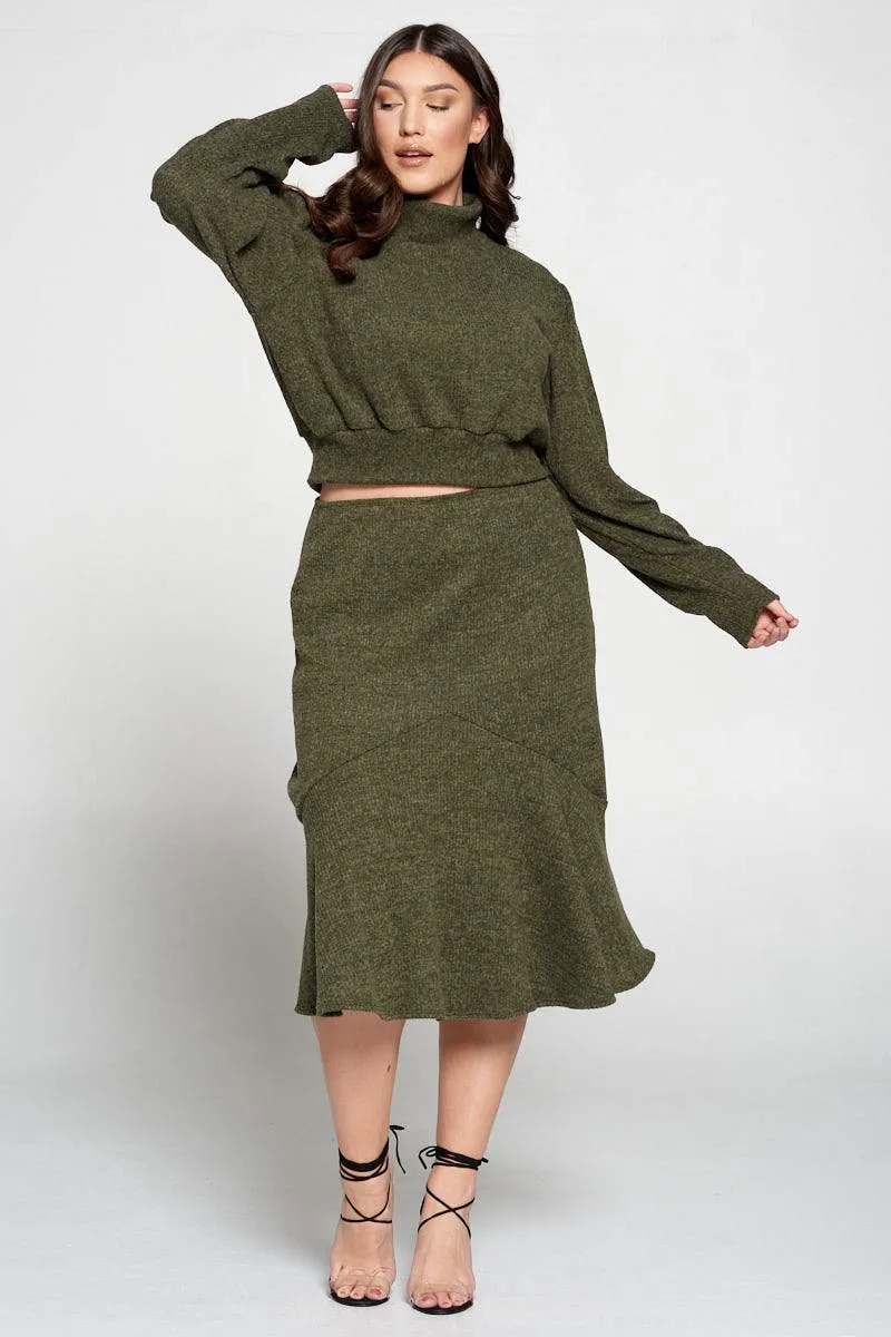 Brushed Hacci Sweater Top and Midi Skirt