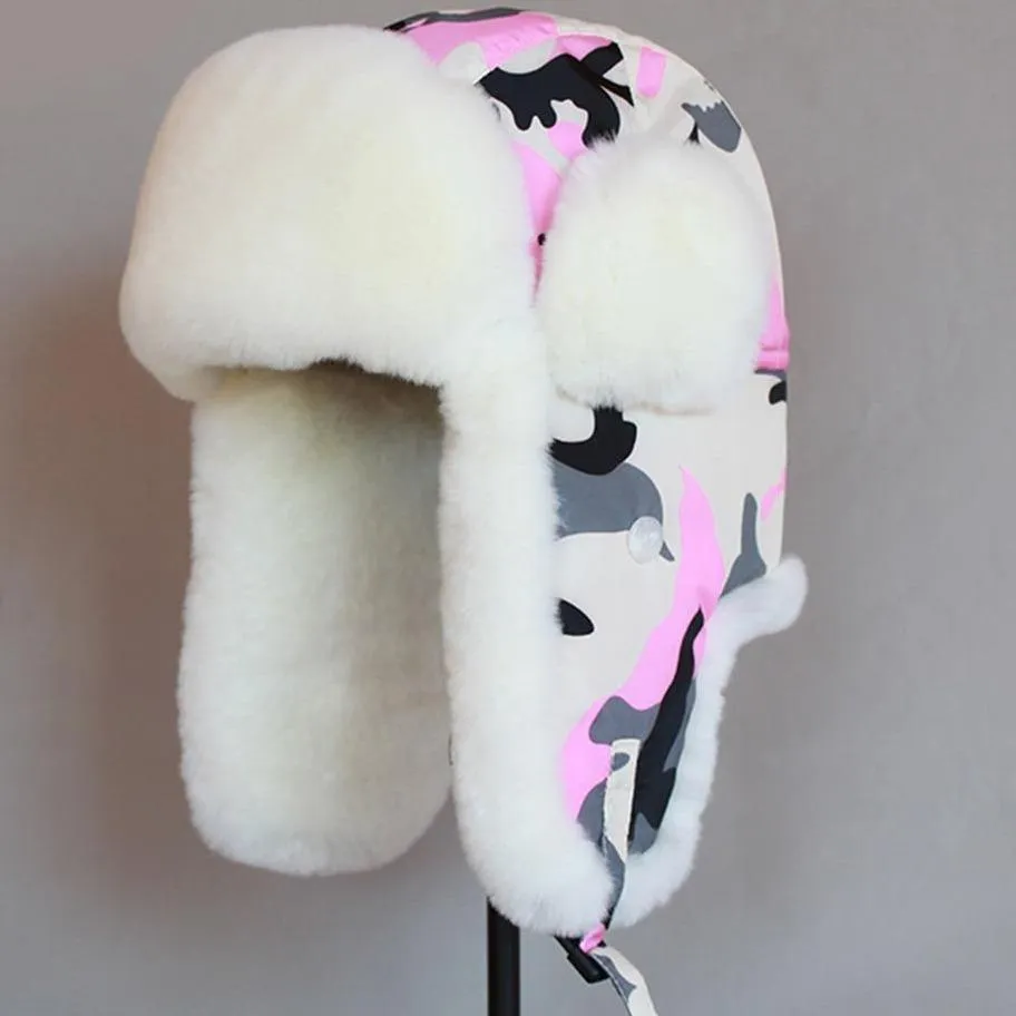 Camouflage Women's Winter Bomber Hat with Earflaps