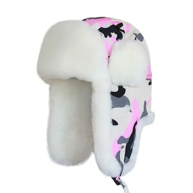 Camouflage Women's Winter Bomber Hat with Earflaps