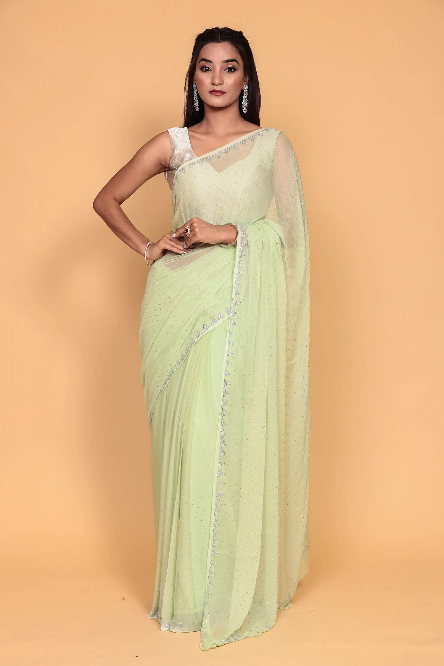 Chiffon Saree with Swarovski work.