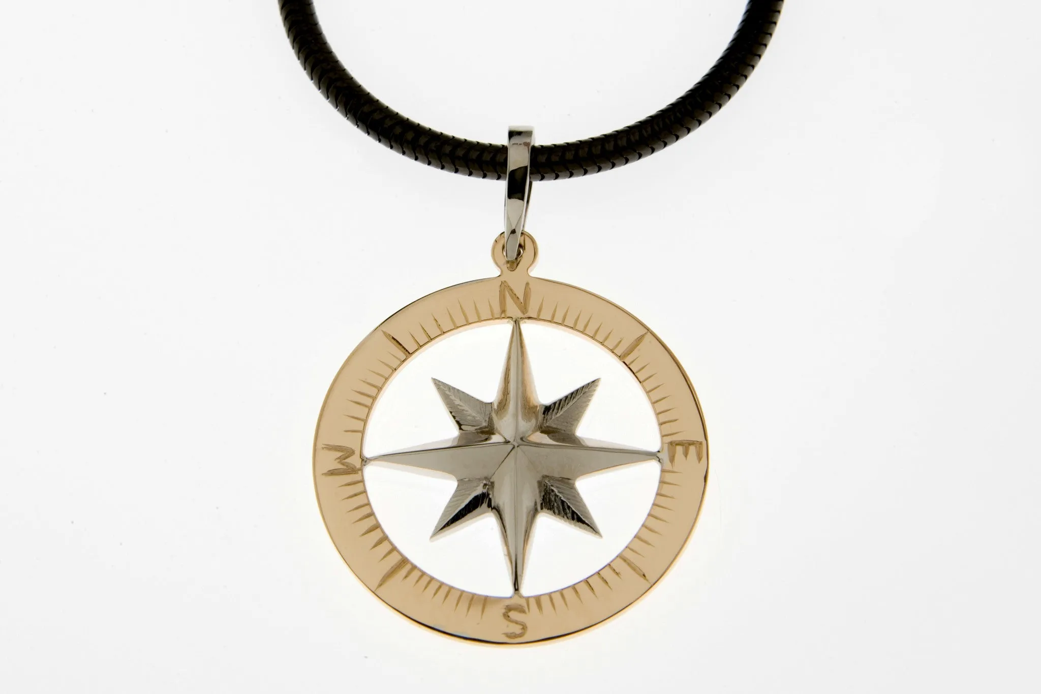 Compass Rose Classic Grande 14K Gold Hand-EngravedPendant