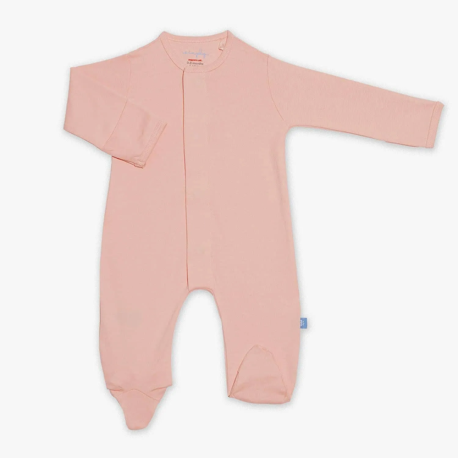 coral pink organic cotton magnetic footie