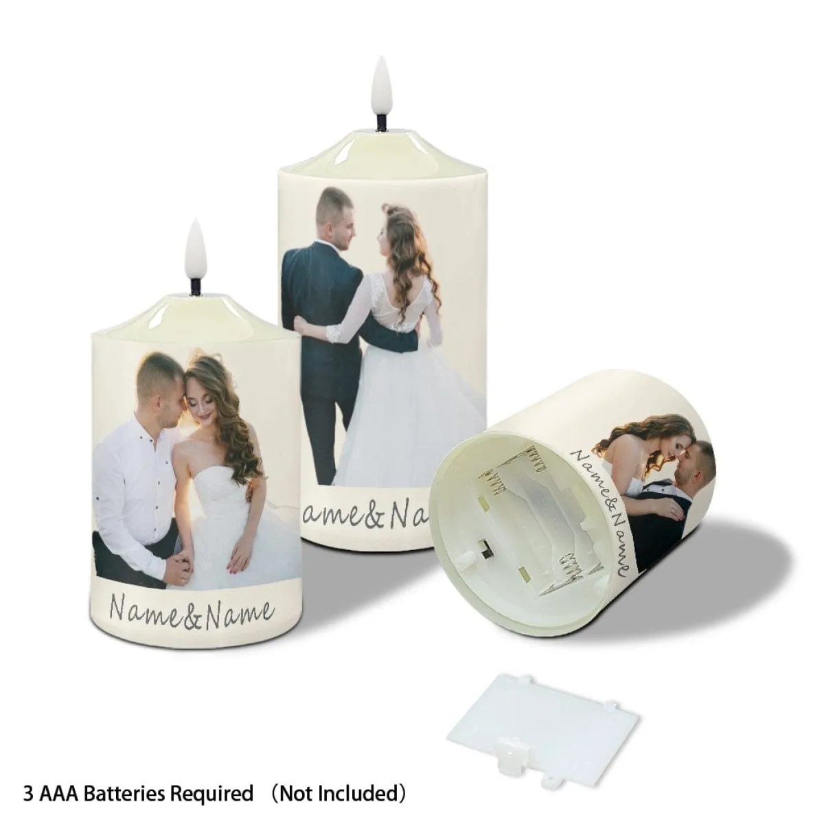 Custom Face&Name Bullet Led Candles Set of 3 Pack Flameless Candles with Remote Timer