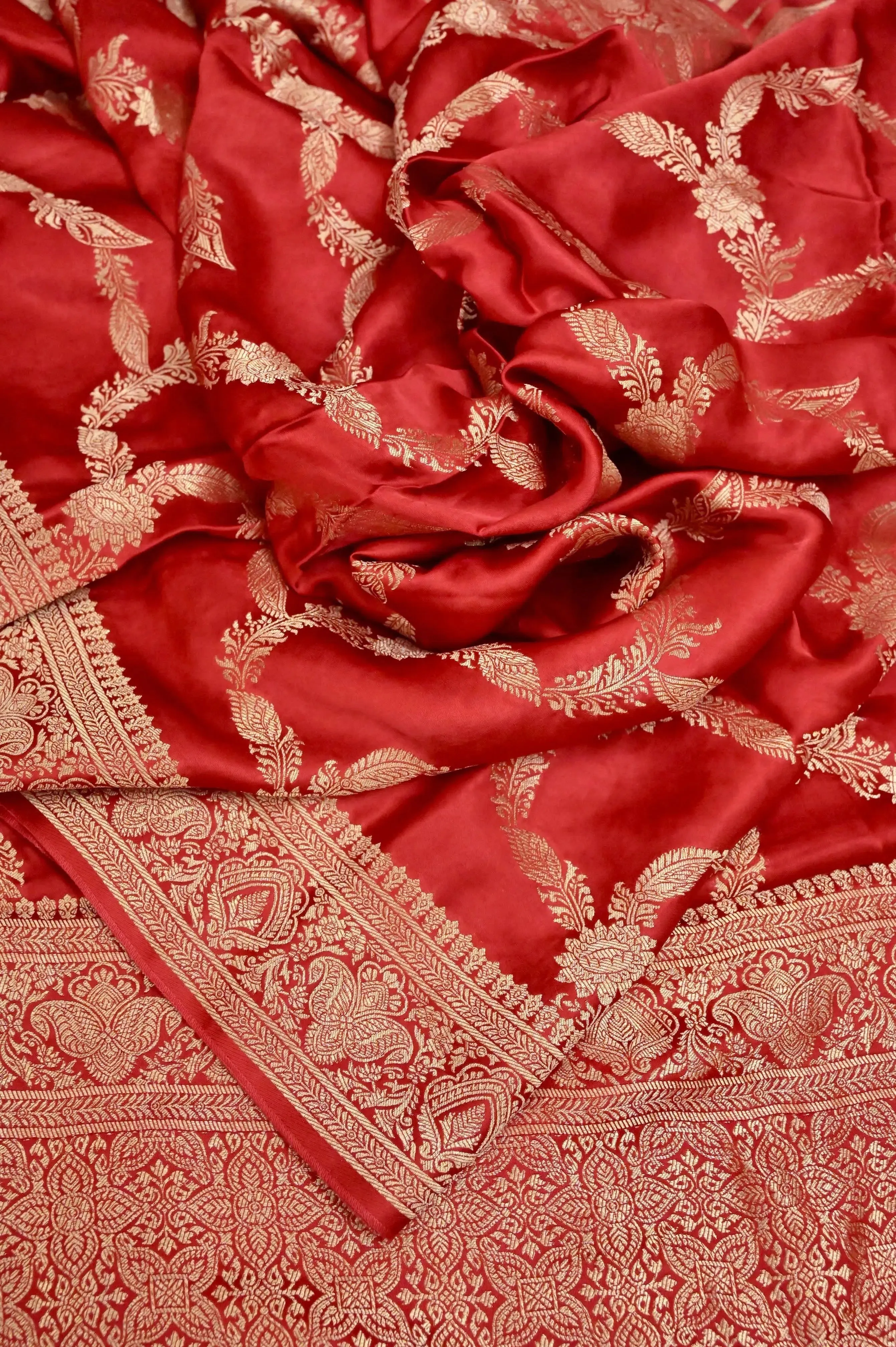 Deep Red Color Satin Silk Banarasi Saree