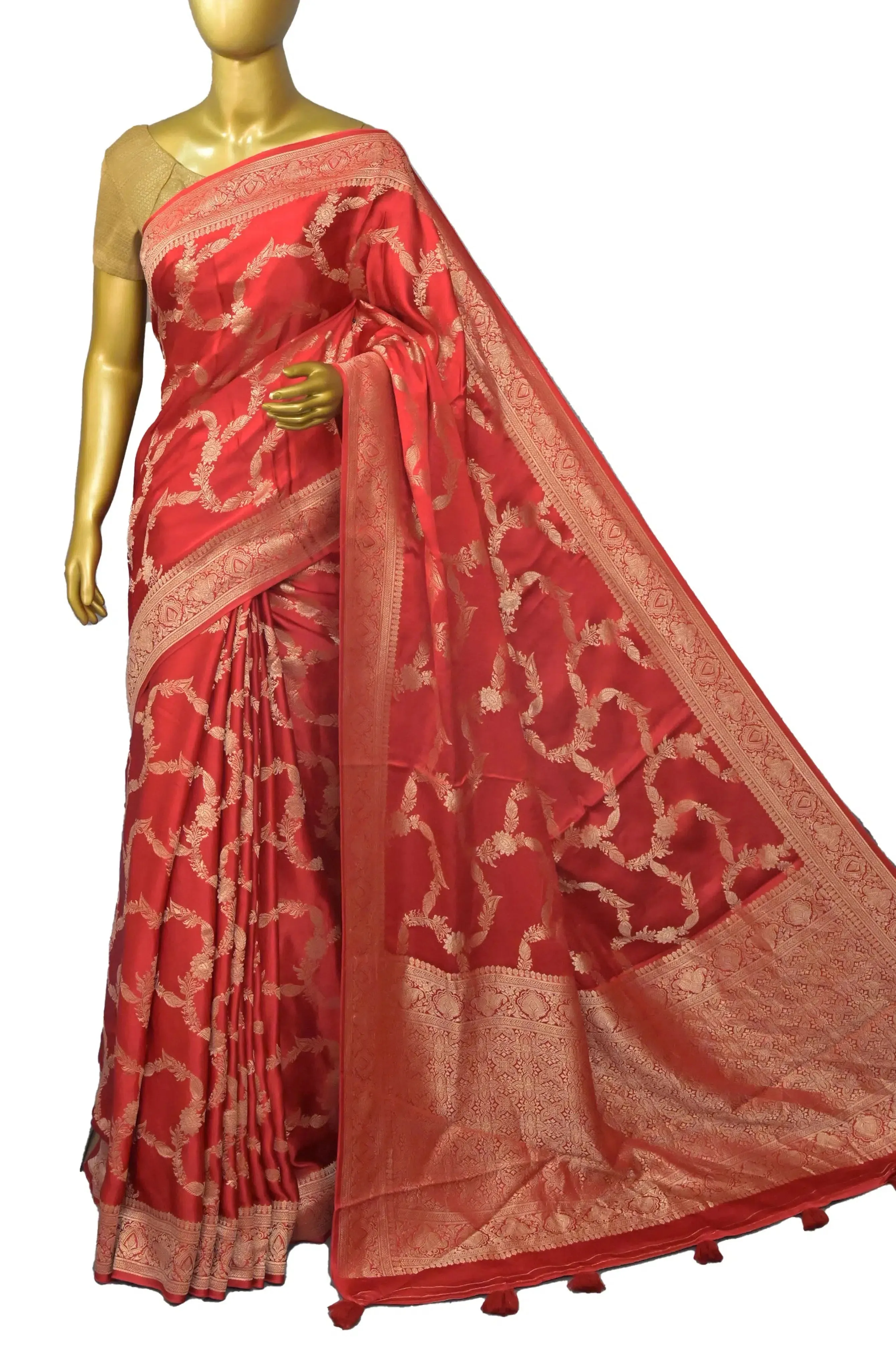 Deep Red Color Satin Silk Banarasi Saree