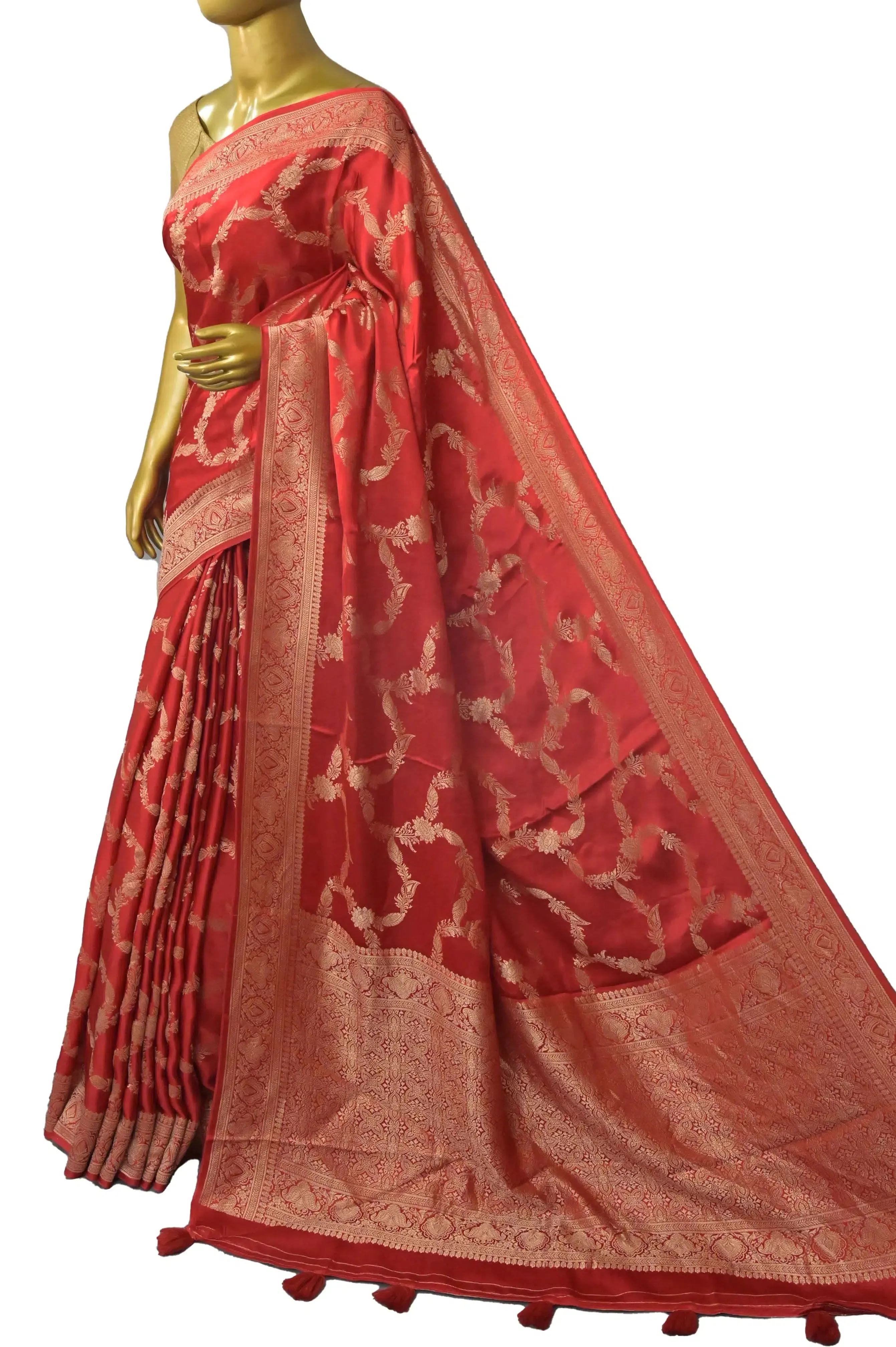 Deep Red Color Satin Silk Banarasi Saree