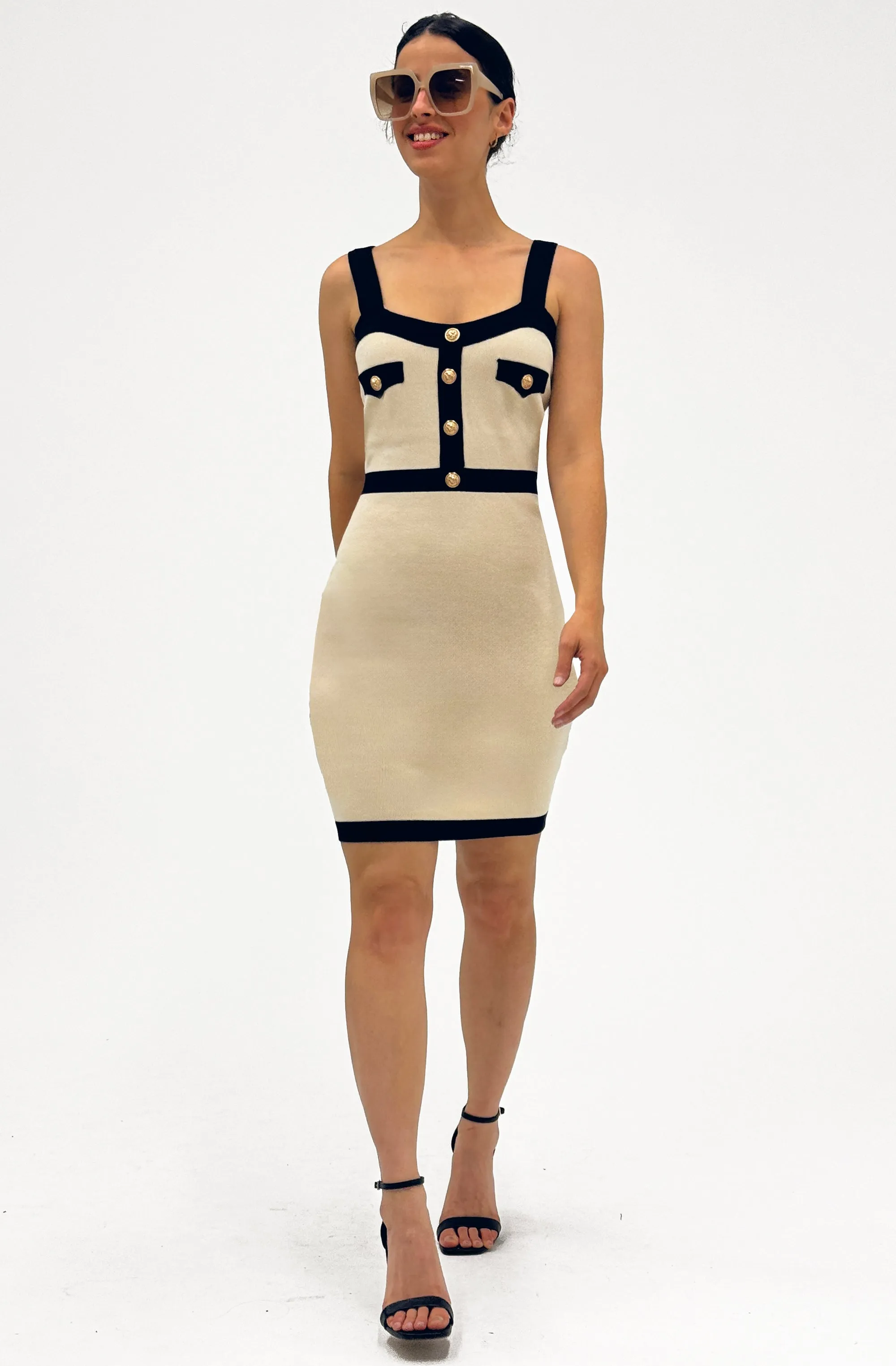 Fitted Knit Dress with Contrast Trim