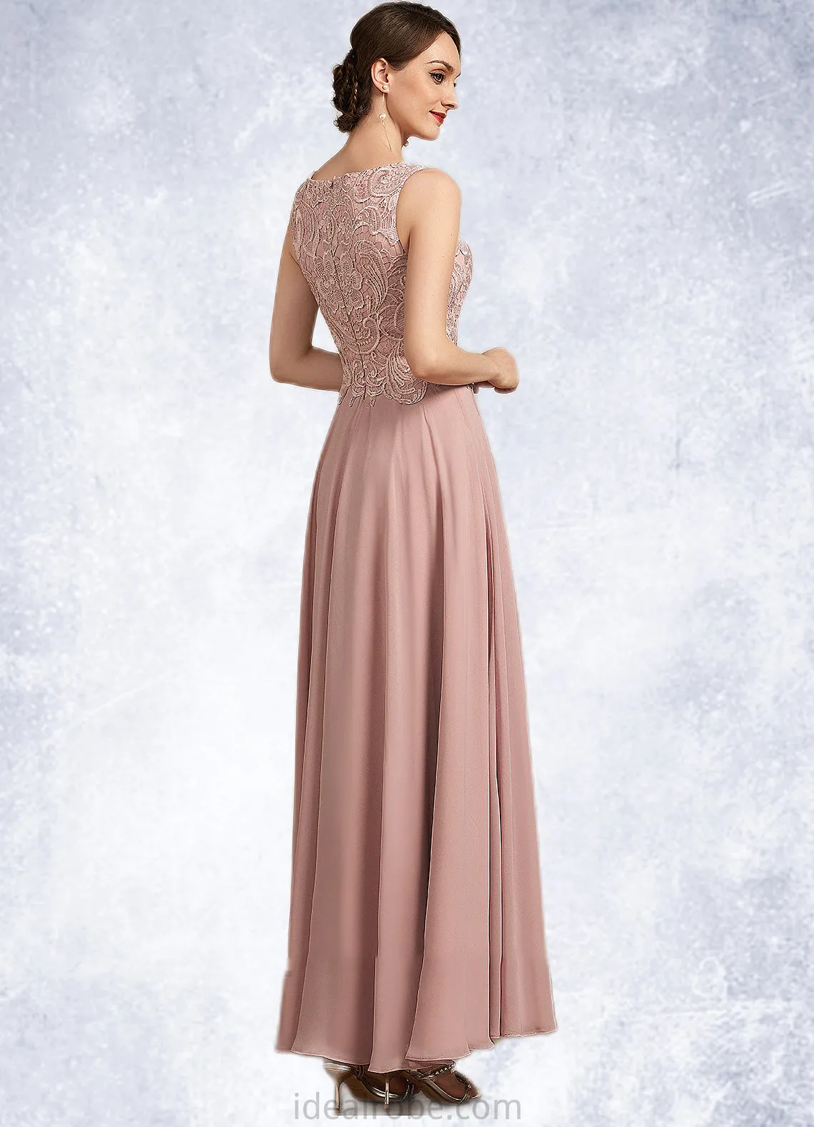 Genevieve A-Line Scoop Neck Ankle-Length Chiffon Lace Mother of the Bride Dress STK126P0014747