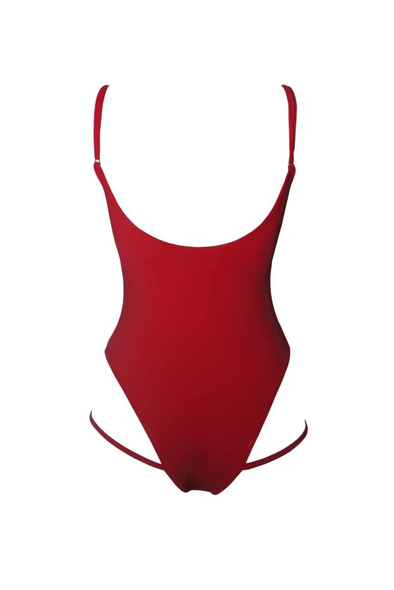 Hamade Activewear Hollow Front Bodysuit - Red