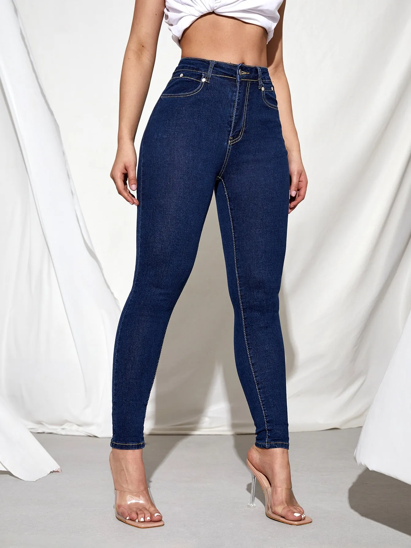 High Waisted Zip Up Skinny Jeans