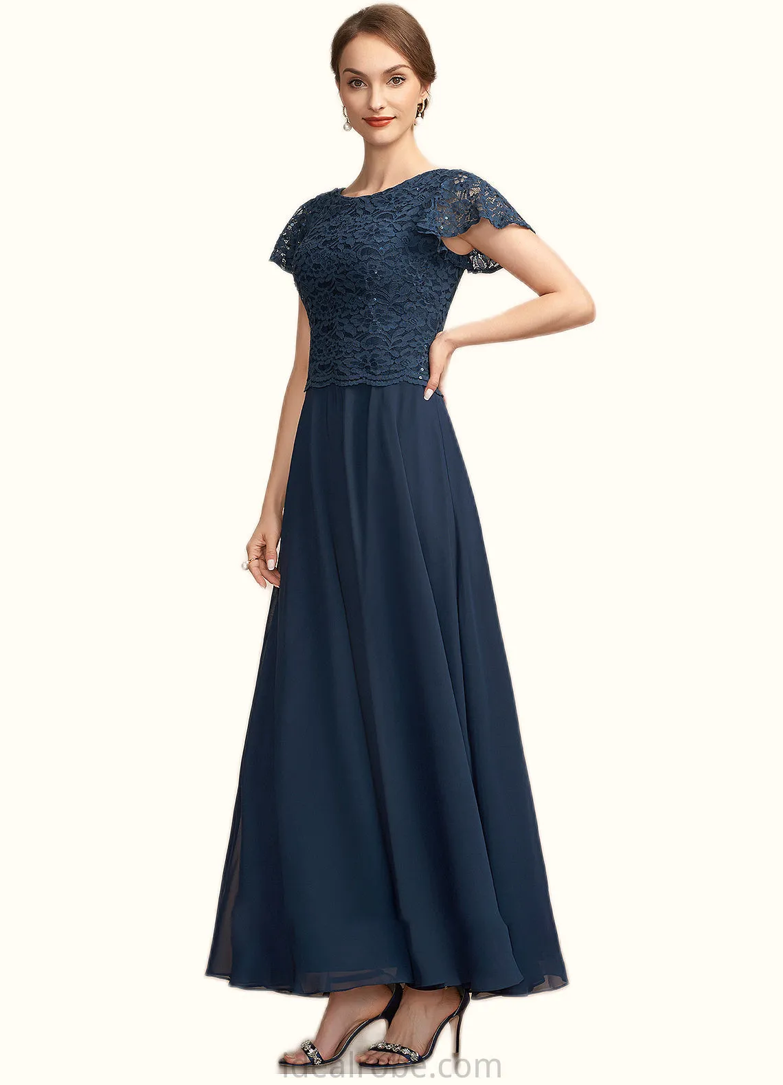 India A-Line Scoop Neck Ankle-Length Chiffon Lace Mother of the Bride Dress With Sequins STK126P0014701