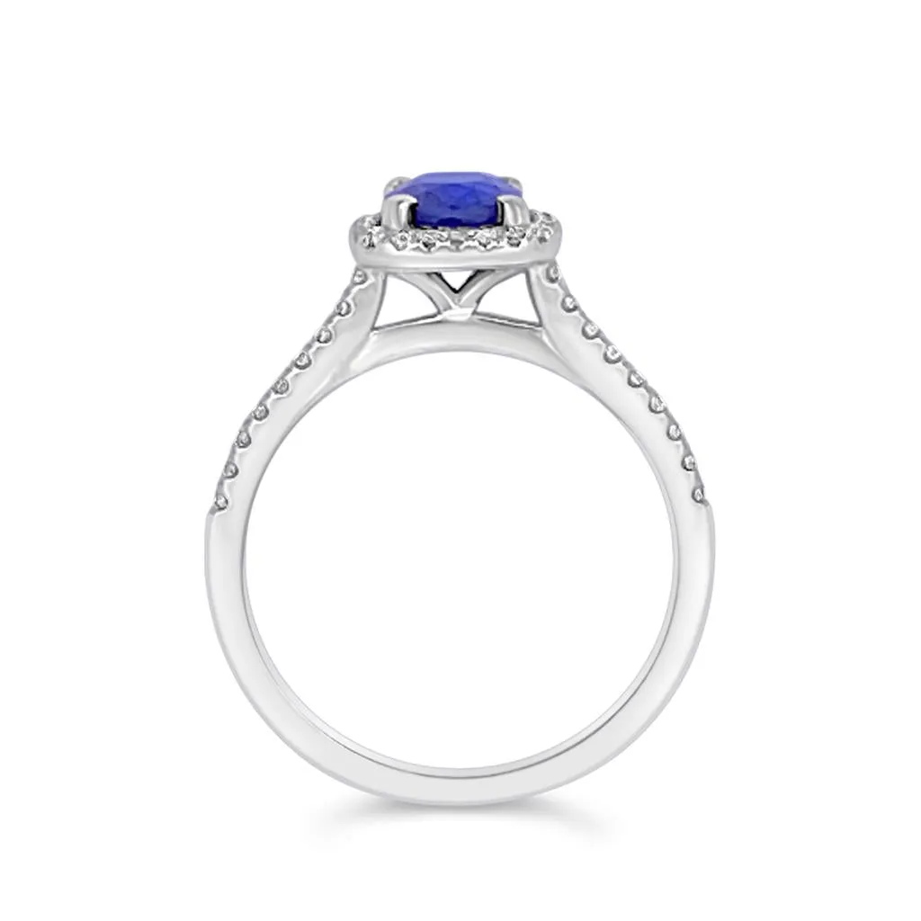 Irisa by Martin Binder Blue Sapphire & Diamond Halo Ring