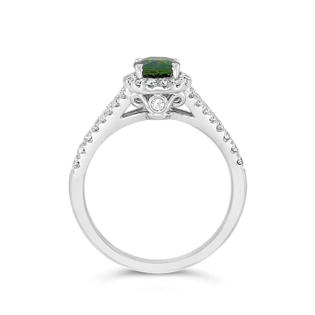 Irisa by Martin Binder Green Sapphire & Diamond Open Shoulder Ring