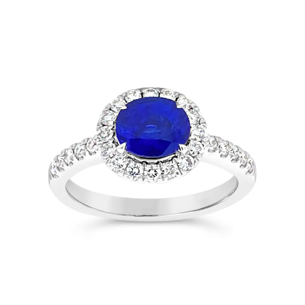 Irisa by Martin Binder Oval Blue Sapphire & Diamond Halo Ring