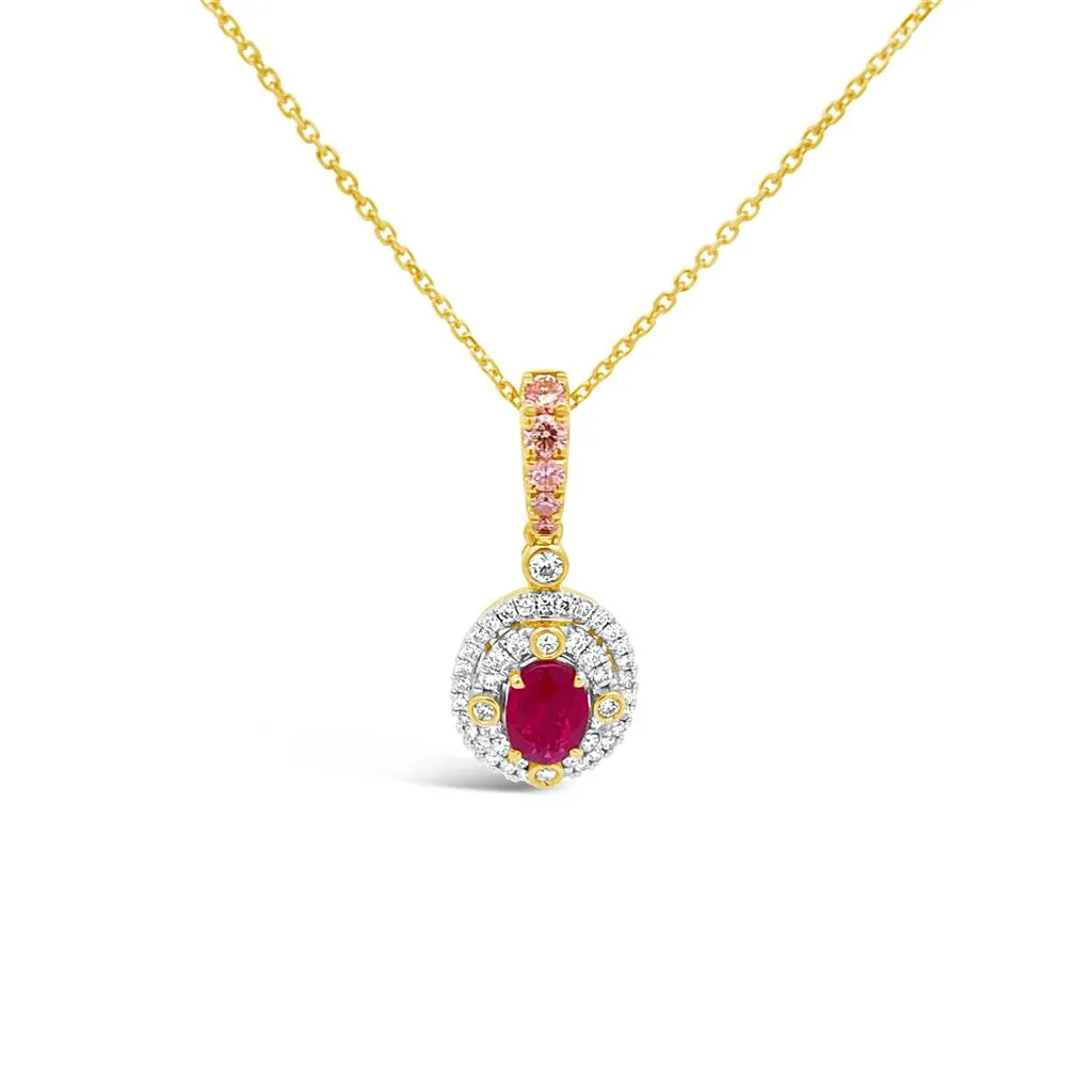 Irisa by Martin Binder Ruby & Diamond Halo Pendant Necklace