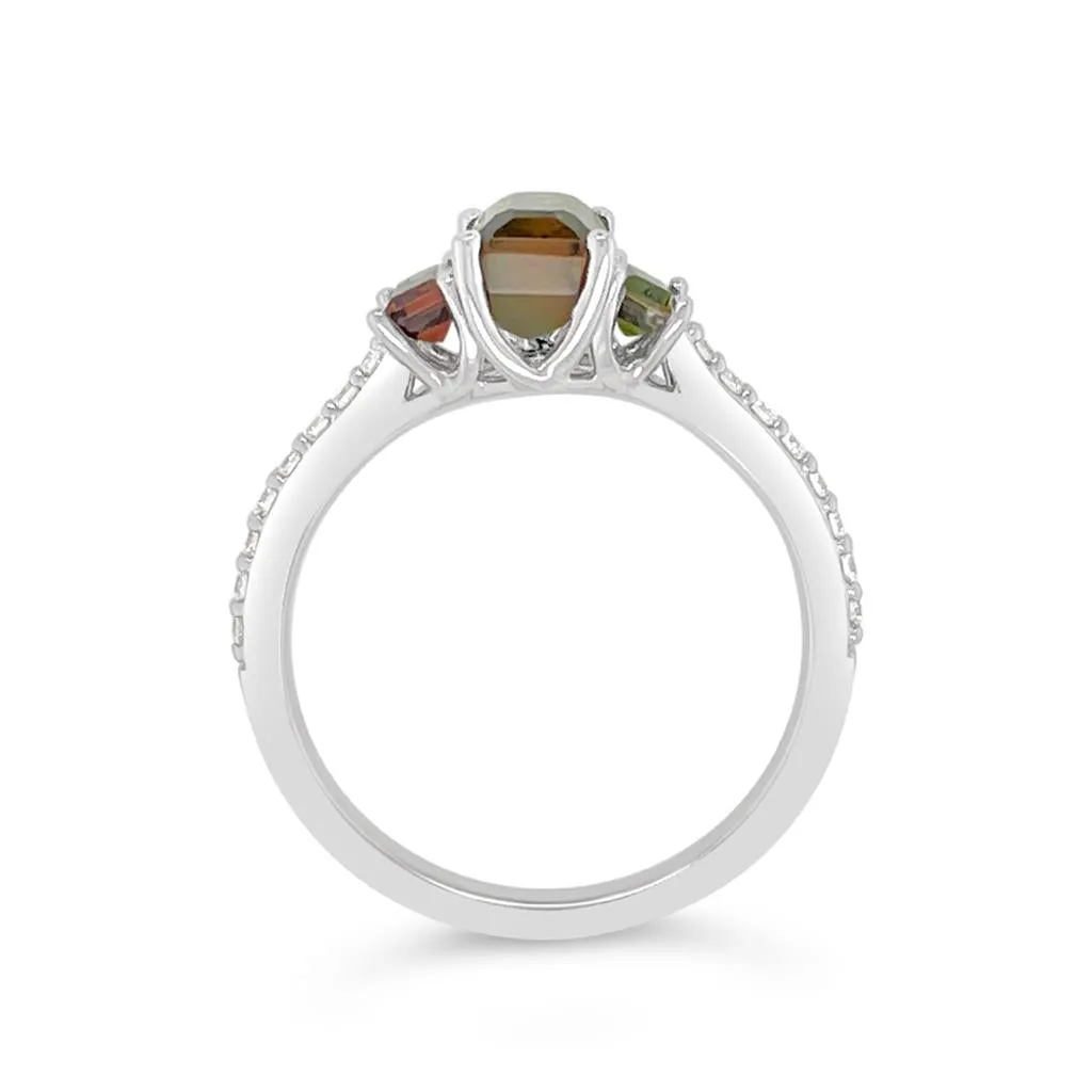 Irisa by Martin Binder Three Stone Bi-Color Tourmaline & Diamond Ring