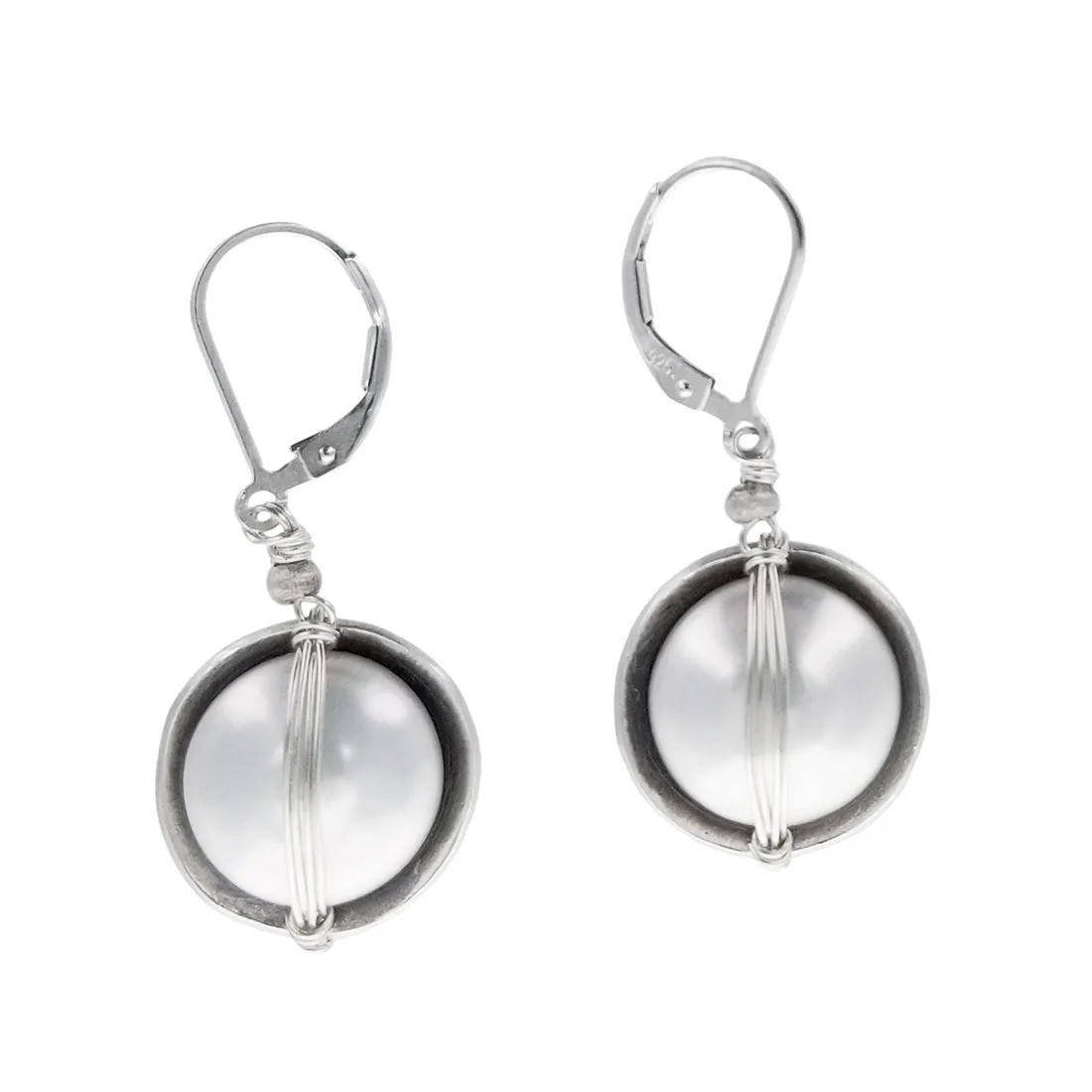 J & I  Wire Wrapped Pearl Earrings