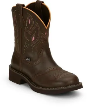 Justin Ladies Gypsy (GY9526) 8" Brown Shetland Buffalo w/Saddle Round Toe Cowgirl Boot