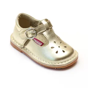 L'Amour Girls Classic 751 Gold Leather Mary Janes