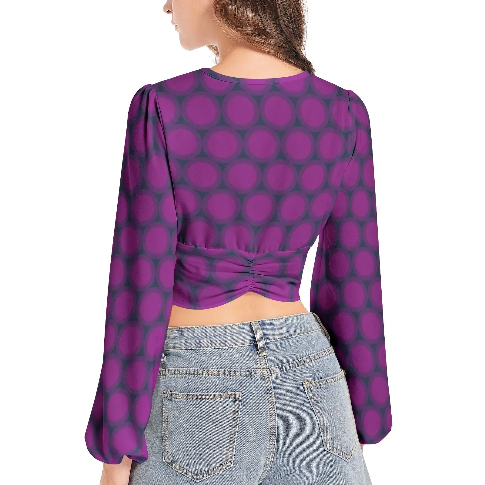 Lavender Sun Women's Deep V-Neck Lantern Sleeve Crop Top