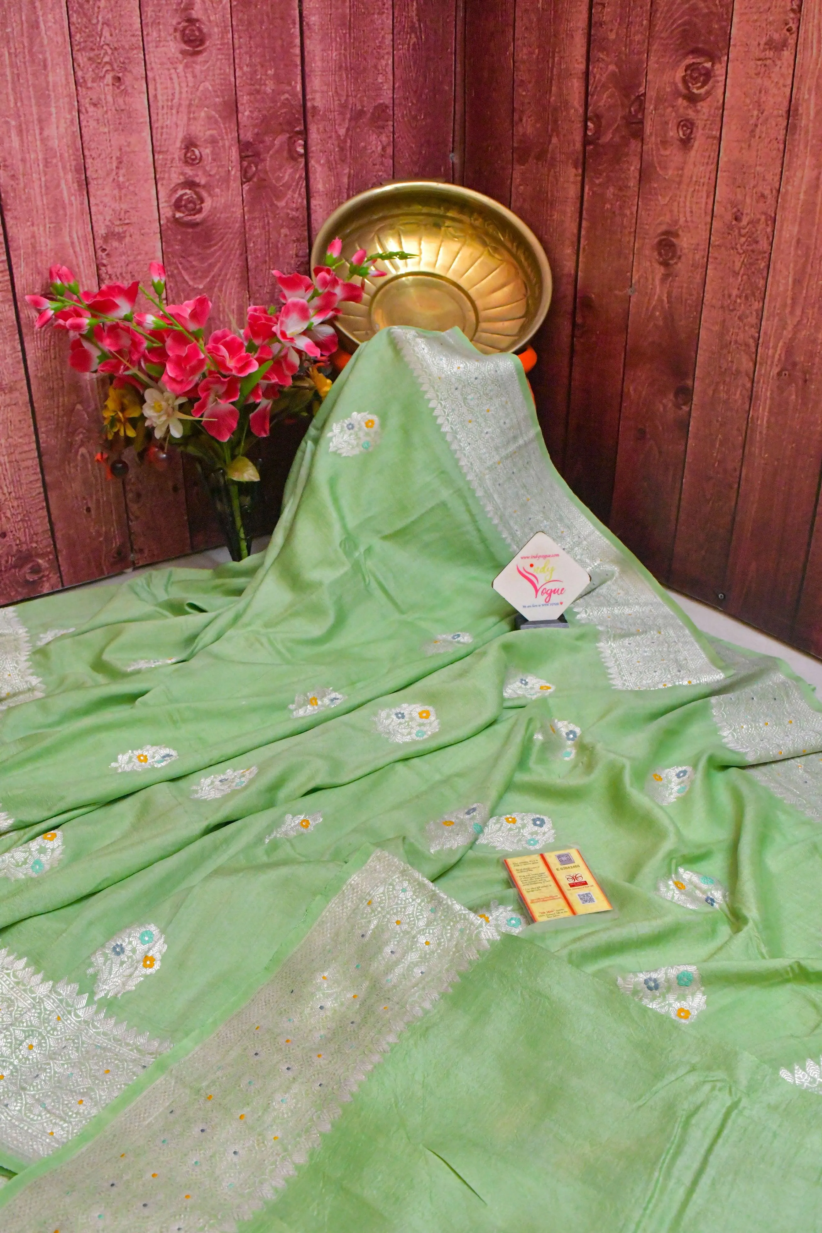 Light Green Color Tussar Georgette Banarasi with Meenakari Work