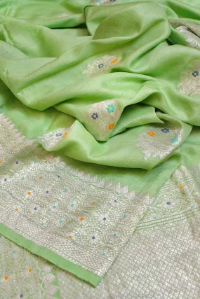 Light Green Color Tussar Georgette Banarasi with Meenakari Work