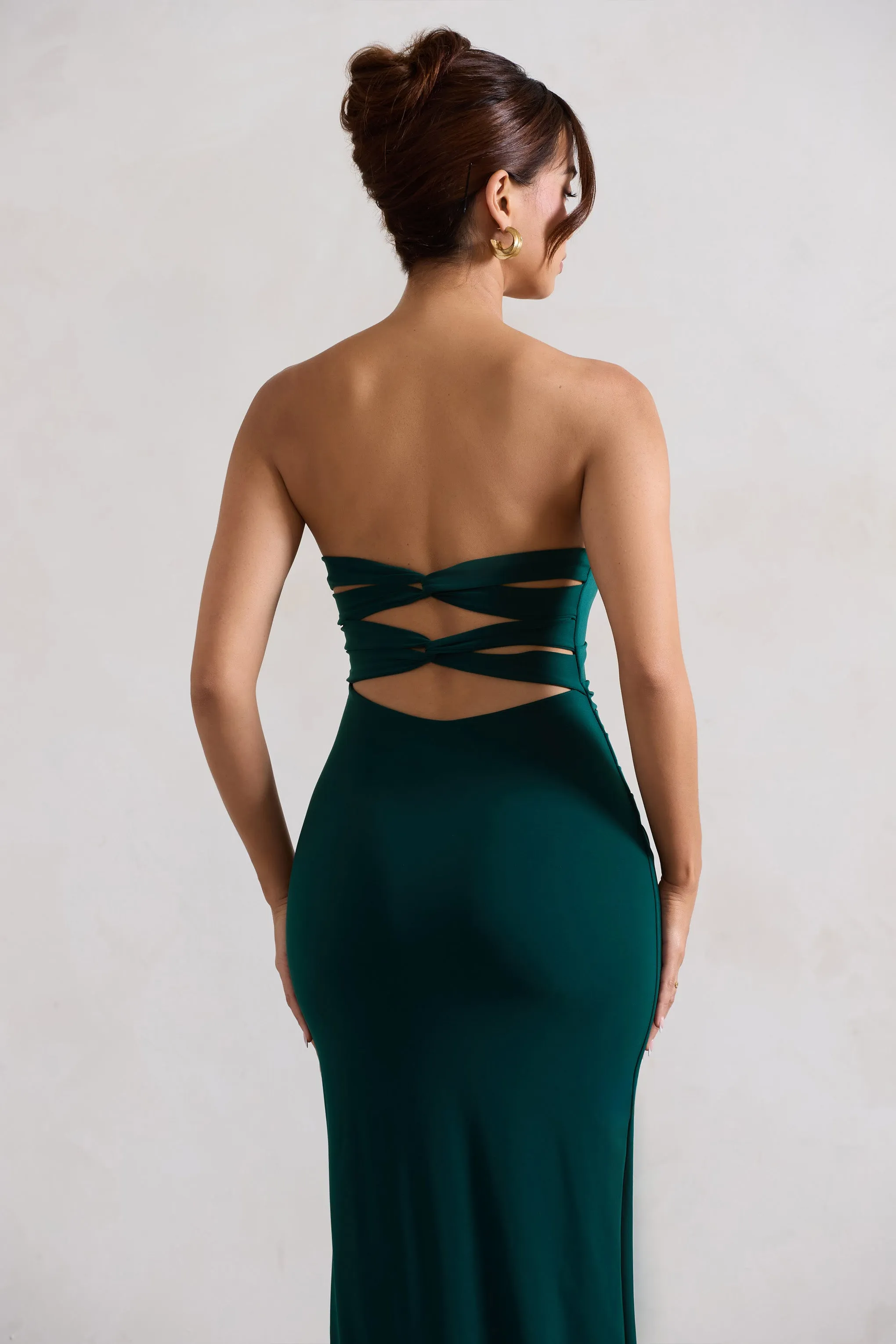 Manon | Bottle Green Sweetheart Bandeau Maxi Dress With Thigh Split