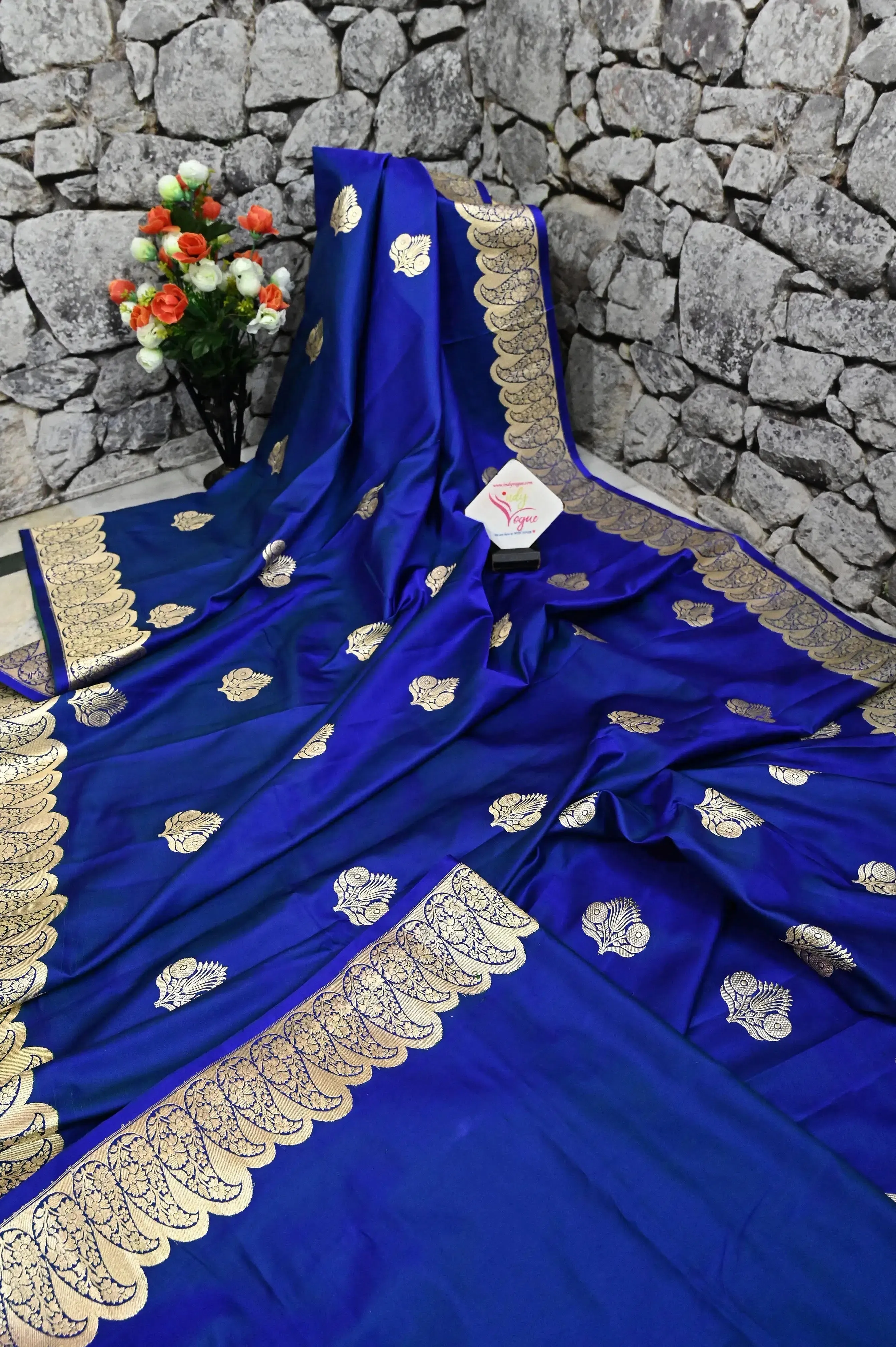 Midnight Blue Color Mashru Silk Banarasi Saree with Allover Zari Weaving