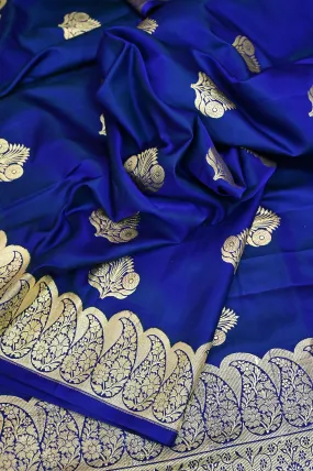 Midnight Blue Color Mashru Silk Banarasi Saree with Allover Zari Weaving