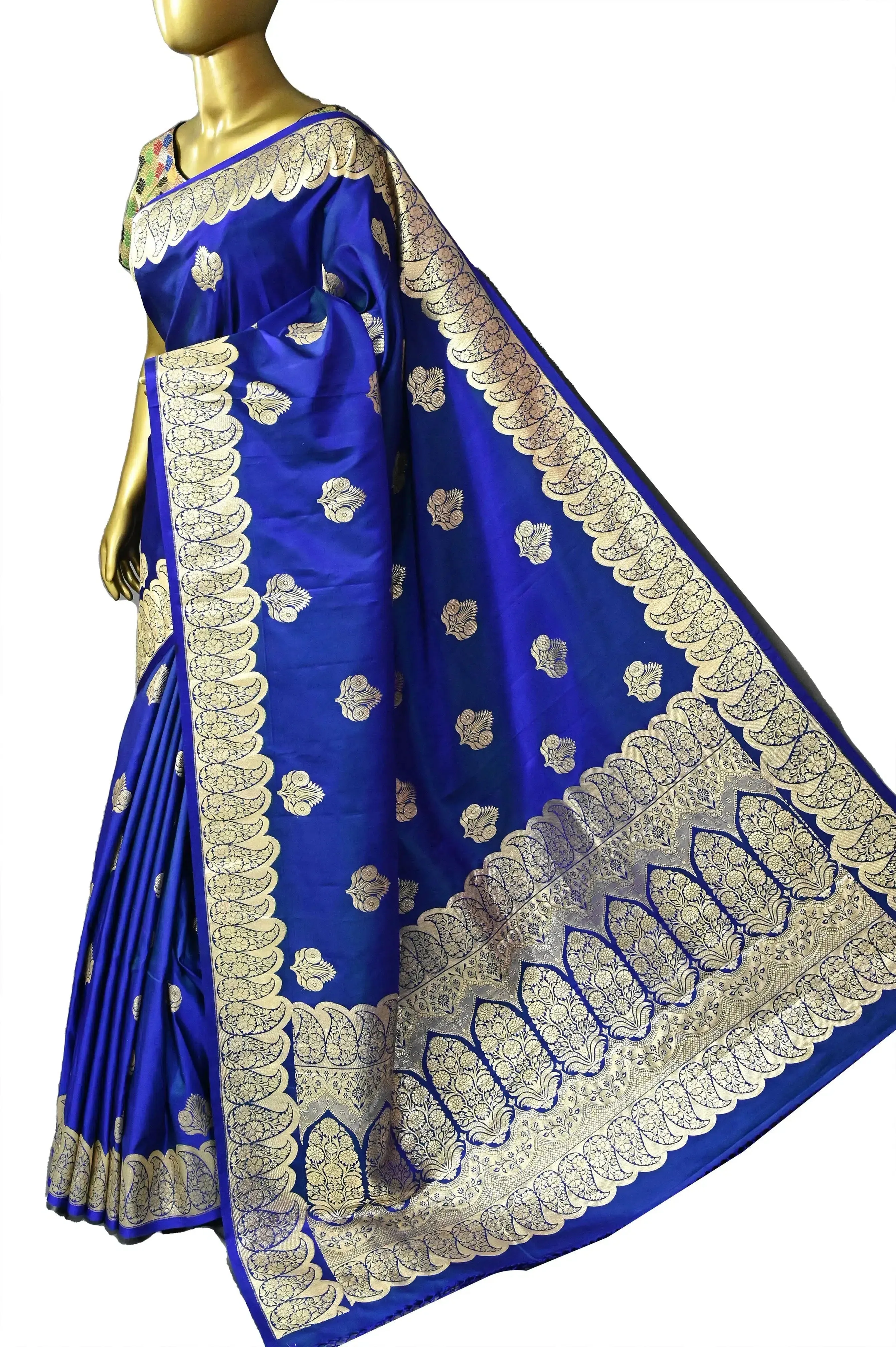 Midnight Blue Color Mashru Silk Banarasi Saree with Allover Zari Weaving