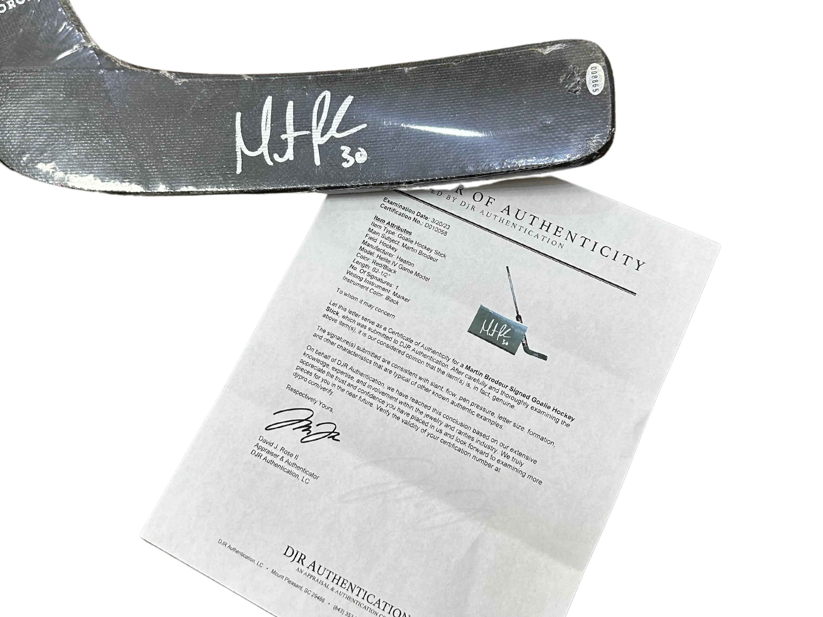 NHL Autographed Martin Brodeur Goalie Hockey Stick W/ Authentication