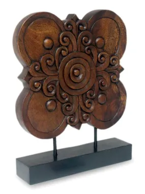 Novica Blossoming Shield Wood Sculpture